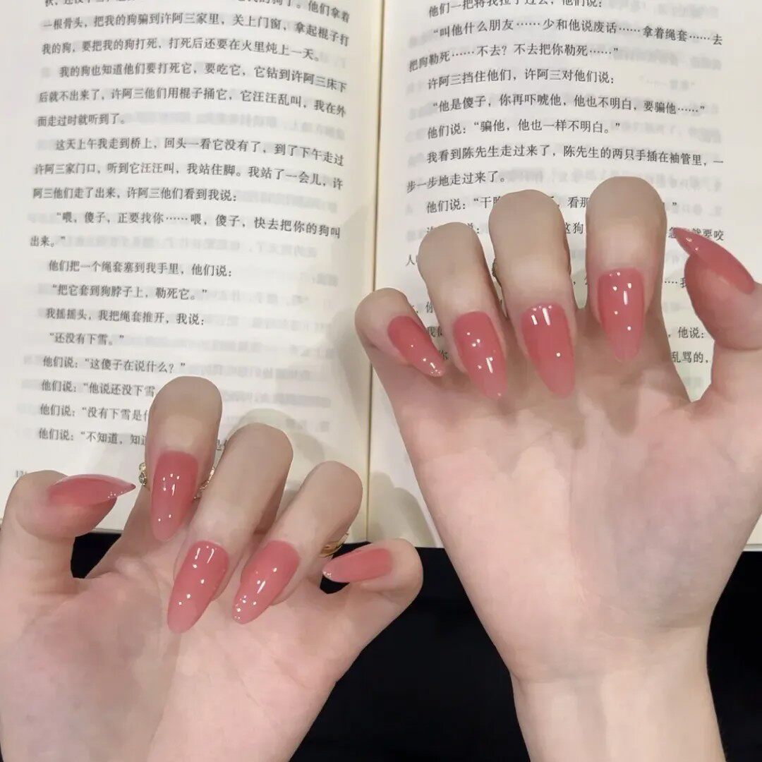 江坂丽奈同款美甲蜜柚粉冰透裸色纯手工穿戴甲显白温柔纯欲流行