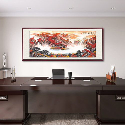 国画鸿运当头手绘真迹挂画办公室茶室山水画客厅玄关背景墙装饰画