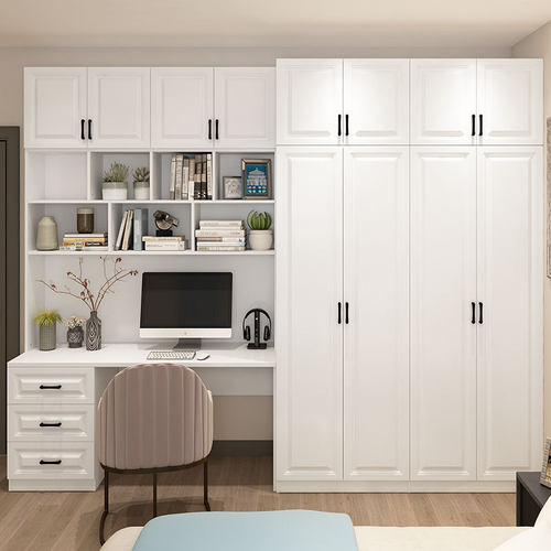 简约现代书架电脑桌衣柜组合家用笔记本台式桌写字桌书桌书柜一体