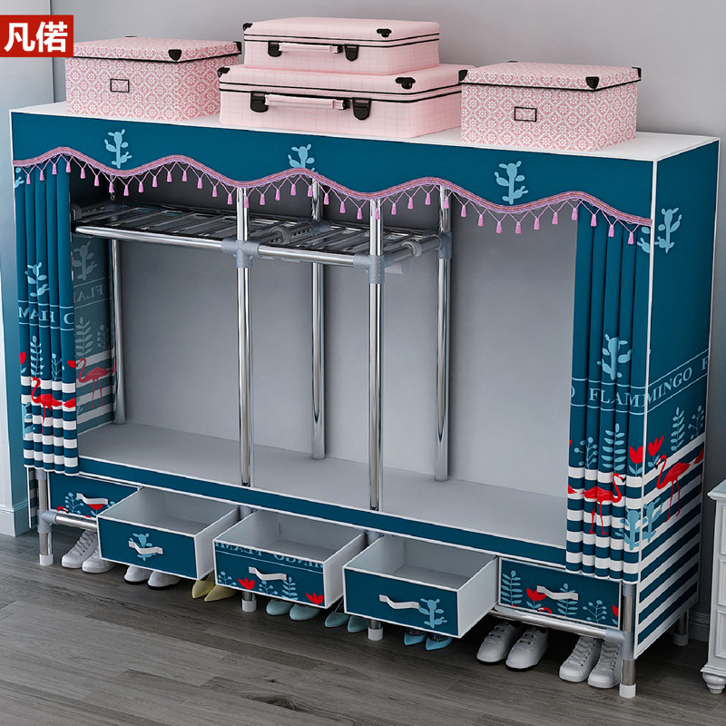 衣柜简易组装出租房家用卧室结实耐用布衣柜全钢架钢管加粗加厚固