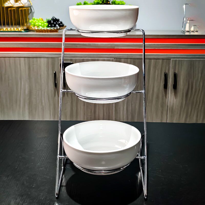 酒店早餐自助展示台白瓷凉菜沙拉碗水果架子精致特色高脚咸菜餐具