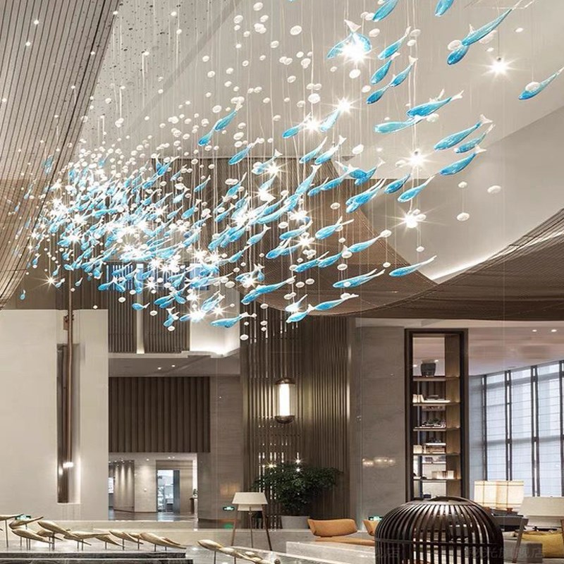 定制酒店大堂餐饮饭店火锅店灯艺术鱼群售楼部吊灯沙盘酒吧工程灯