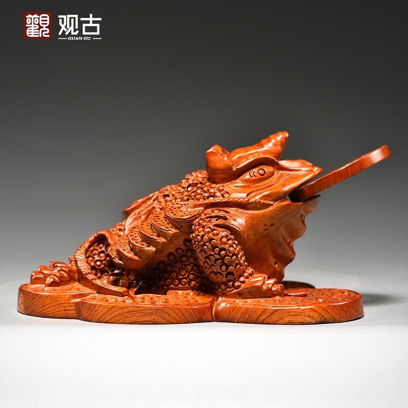 花梨木雕金蟾摆件实木三足献宝蟾蜍家居商铺开业装饰红木工艺礼品