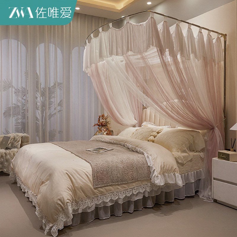 蚊帐家用2025新款U型轨道高级卧室1米8床单人伸缩落地纹帐免安装