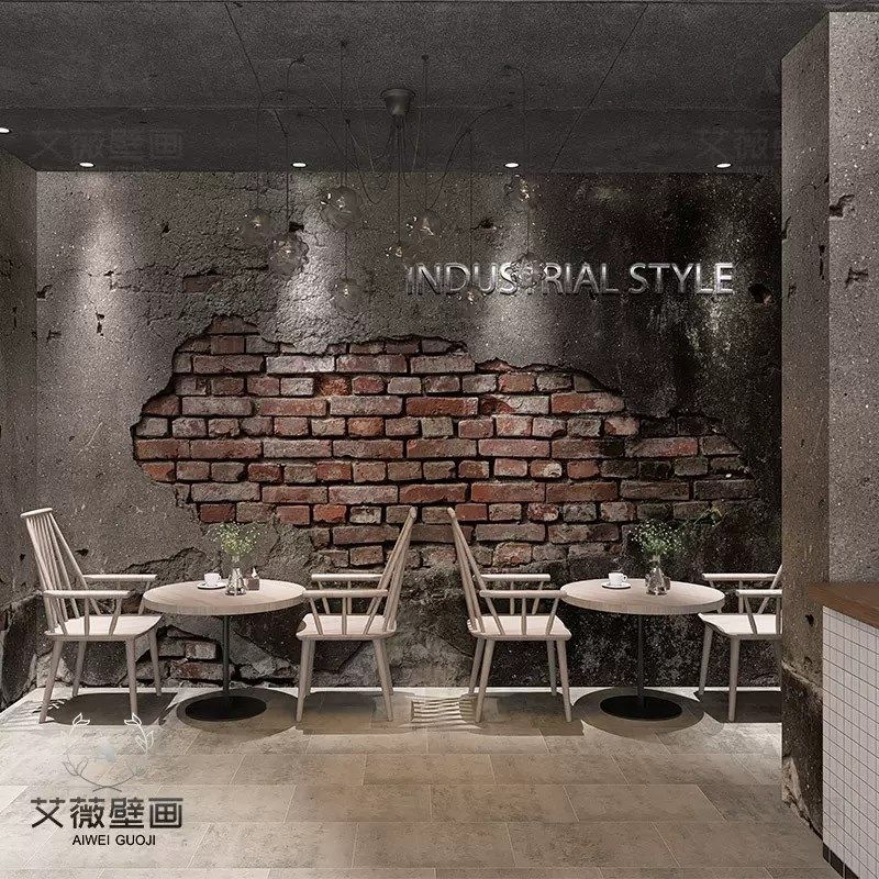 复古怀旧水泥砖纹墙壁纸工业风酒吧墙面装饰壁画火锅店餐厅3d墙纸
