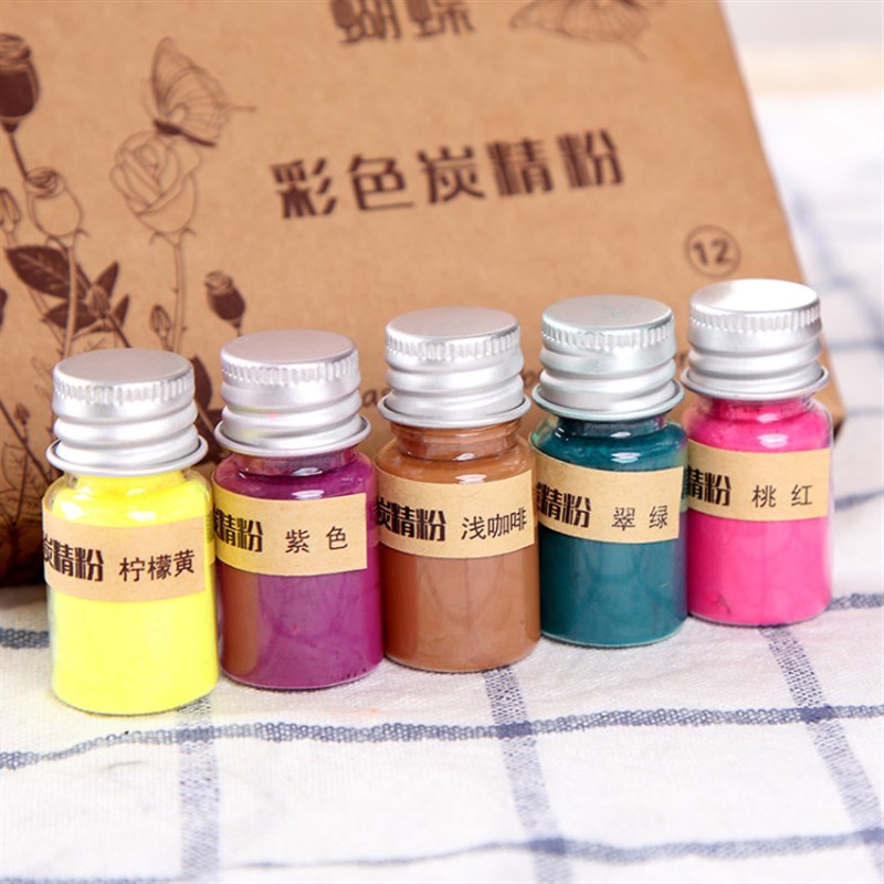 蝴蝶彩色碳精粉炭精粉美妆素描颜料矿物色粉眉眼唇色料送视频教程