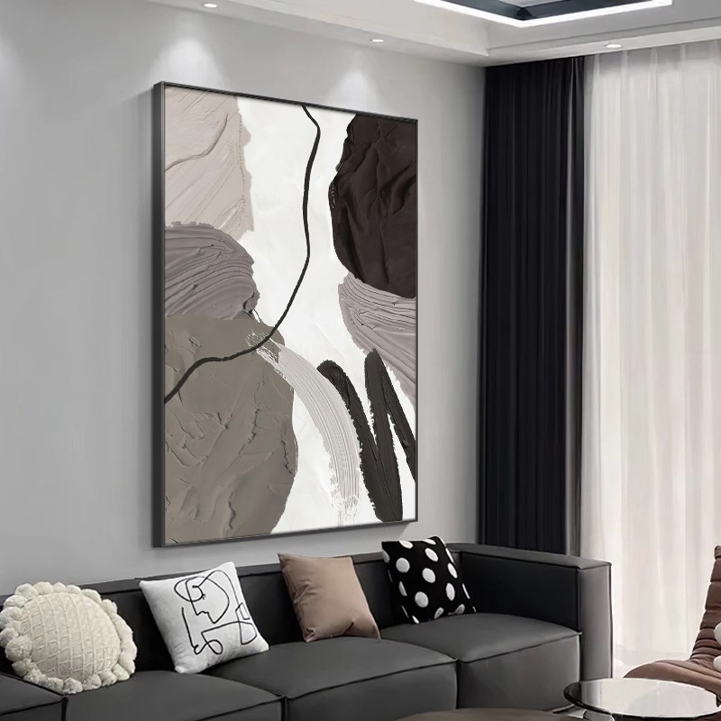 黑白艺术简约客厅装饰画抽象肌理沙发背景墙落地画高级感玄关挂画