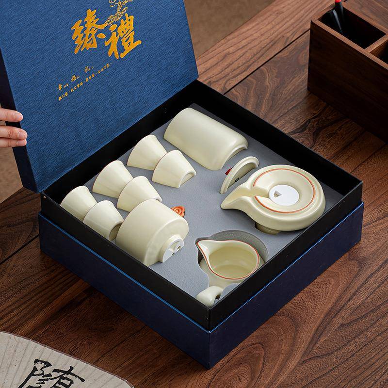 新款汝窑功夫自动茶具套装陶瓷茶壶茶杯茶盘轻奢高档家用整套盖碗
