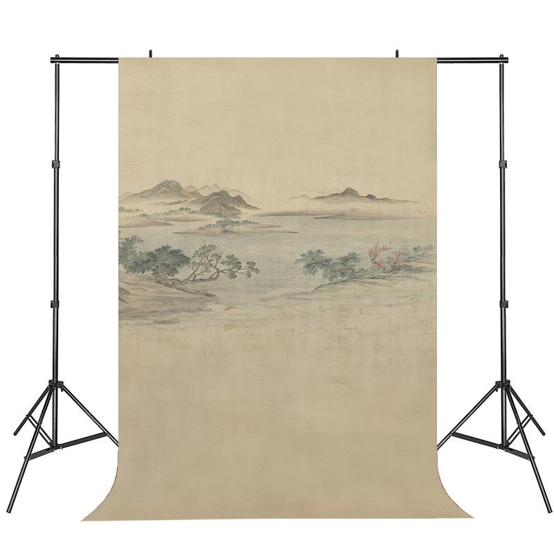 新款仿真山水画古装汉服复古摄影背景布影楼全家福摄影数码写真布
