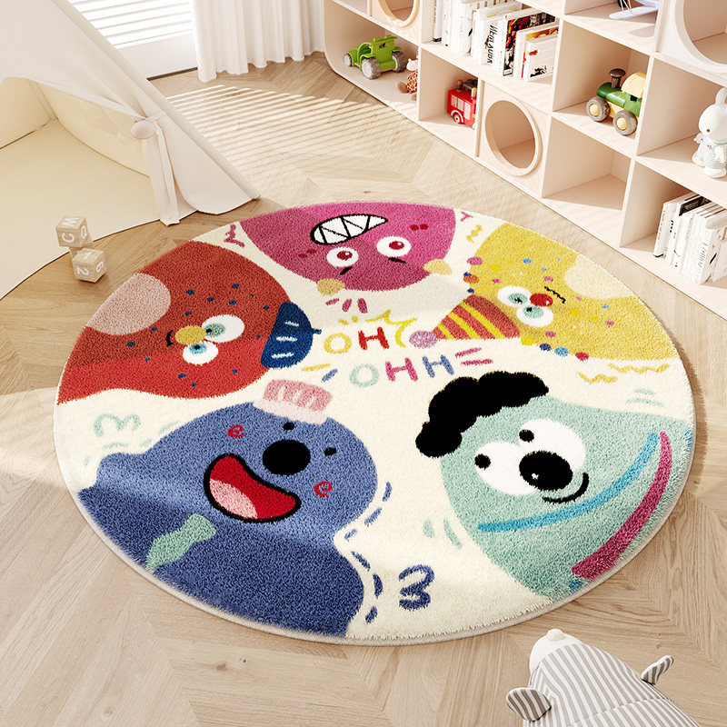 仿羊绒儿童房圆形厚地毯卡通卧室爬爬垫阅读区学习玩耍地垫防滑垫