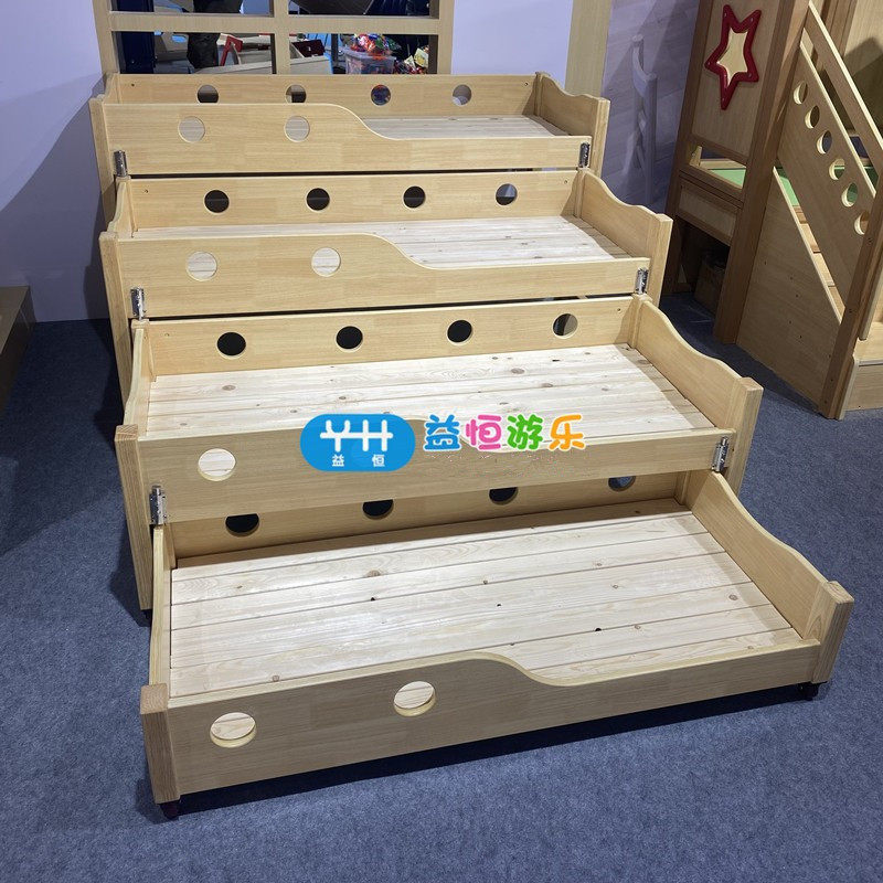 幼儿园木制双人上下多人推拉床儿童托管午休床早教叠叠四人高低床