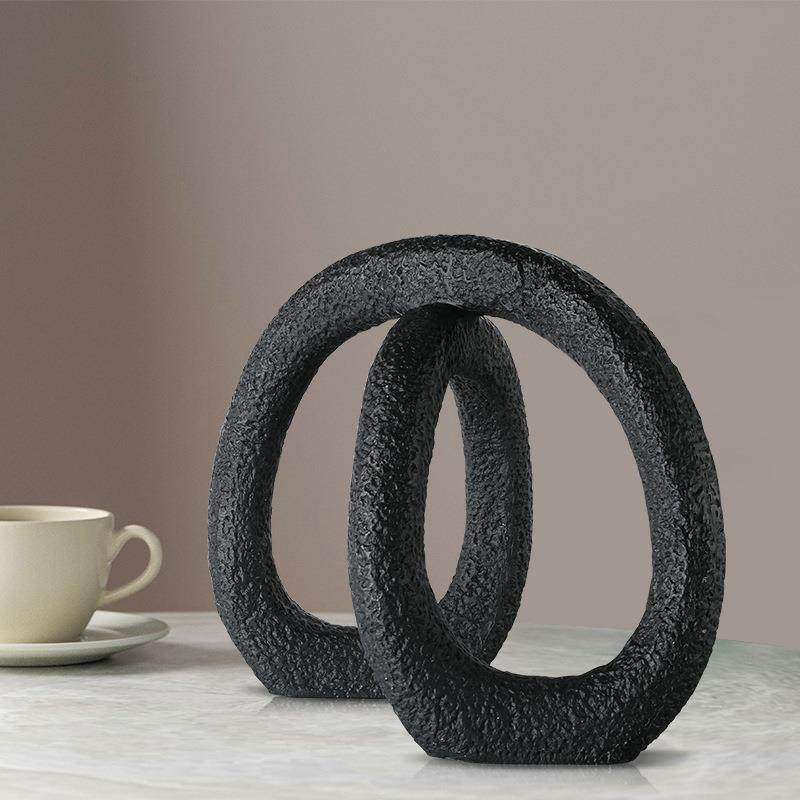 现代极简创意黑白色环形样板房间售楼处大堂抽象展厅软装饰品摆件