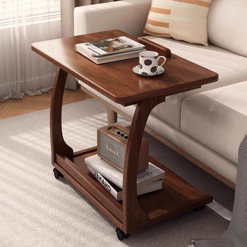 实木沙发边几可移动床头桌子带轮侧边柜家用客厅小户型C型小茶几