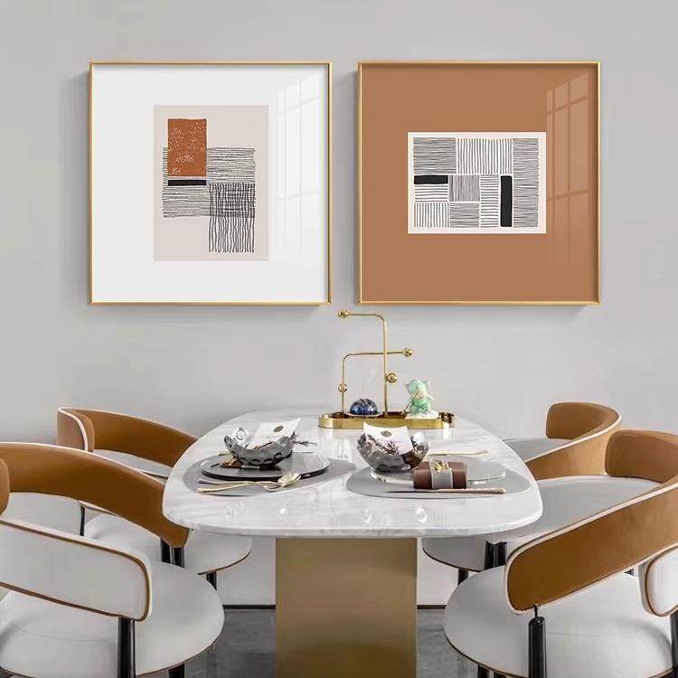 轻奢风格现代简约高档壁画抽象墙面正方形组合餐厅装饰画两联挂画