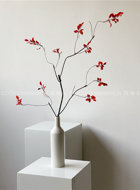 可造型仿真枝叶 发泡浆枝 中式插花红色绢花落地家居装饰摆放陈设