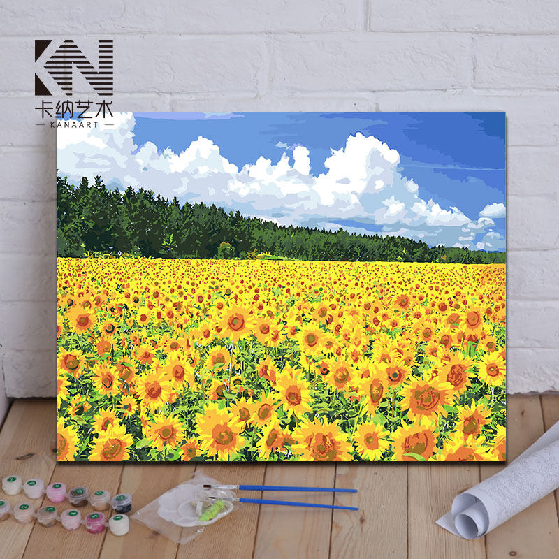 diy数字油画客厅风景花卉抽象定制手工填色涂鸦减压装饰画 向日葵