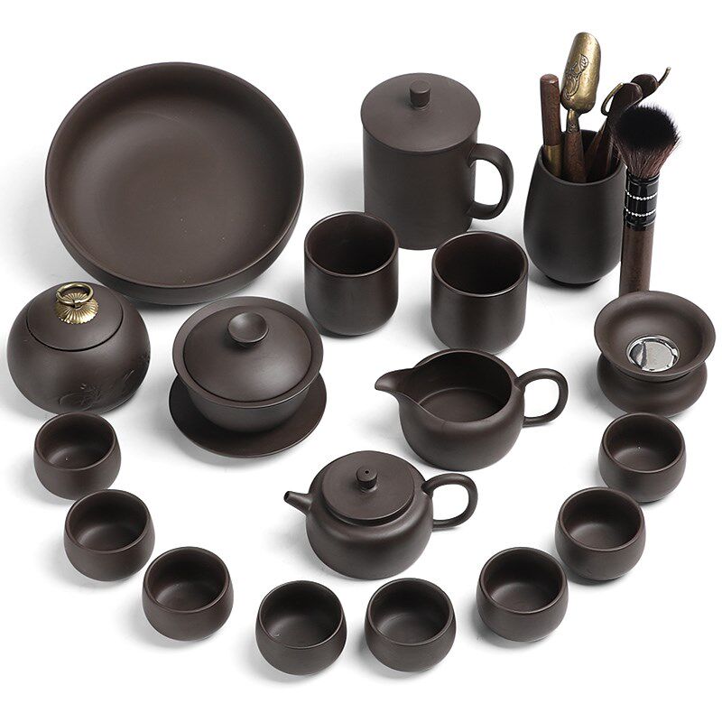 紫砂功夫茶具套装家用礼品客厅陶瓷原矿宜兴泡茶壶盖碗公道杯茶杯