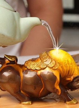 牛旗飞天茶宠饰品变色茶宠茶几桌面饰品茶几茶盘茶道精品饰品