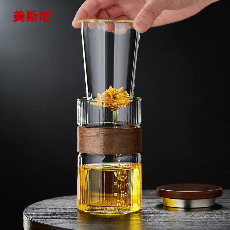 美斯尼玻璃茶杯水杯主人杯个人专用泡茶杯茶水分离杯办公室茶道杯