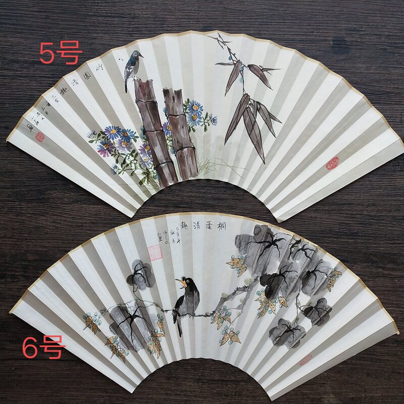 9.5寸18方折扇适用苏工超薄手绘扇面 花鸟兰花墨竹图反面书法定制