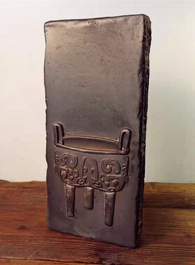 中式复古汉砖老青砖金砖雕刻青铜花器文房家居摆件研学传拓片制作