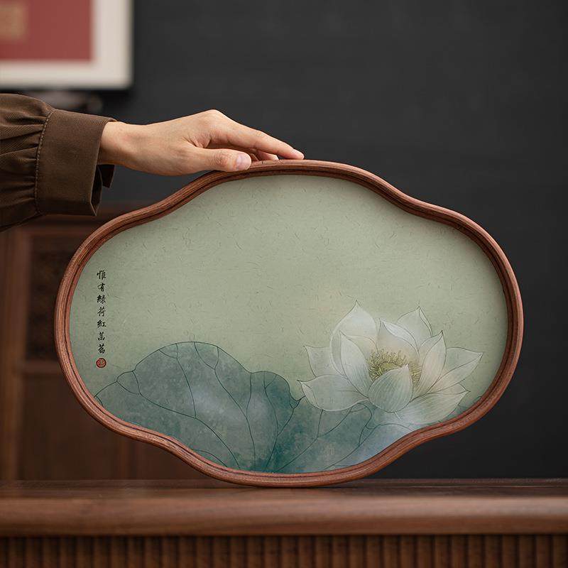 中式海棠花玻璃茶托盘复古竹制茶盘简约家用茶室水果点心盘收纳盘,鲜花速递/花卉仿真/绿植园艺,割草机/草坪机,淘宝优惠券,粉丝福利购,淘宝优惠卷
