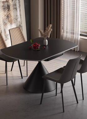 黑色华尔兹旋转伸缩餐桌小户型家用意式可变圆桌现代简约餐桌椅