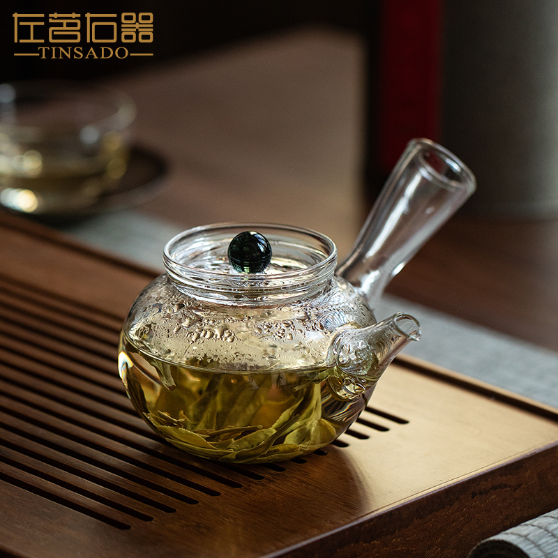 左茗右器功夫小茶壶带过滤冲茶壶加厚玻璃绿茶专用侧把泡茶壶套组