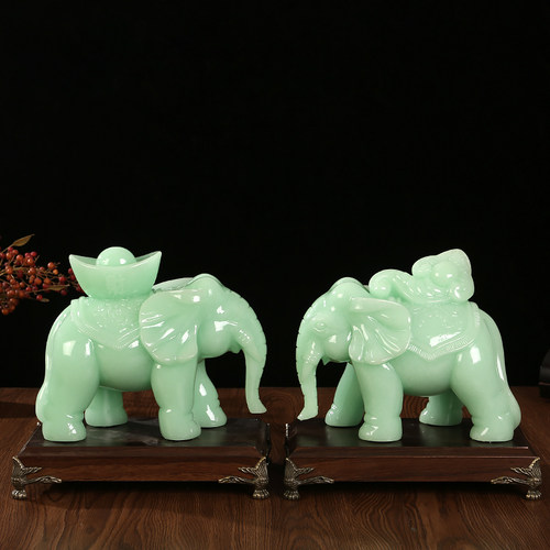 大象玉石摆件一对吸财聚财客厅玄关电视酒柜家居装饰乔迁开业礼品
