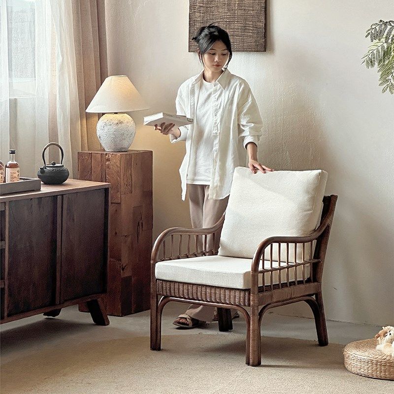 侘寂风藤椅霍斯塔沙发椅设计师款单人躺椅民宿天然真藤编休闲椅子,住宅家具,沙发椅,淘宝优惠券,粉丝福利购,淘宝优惠卷