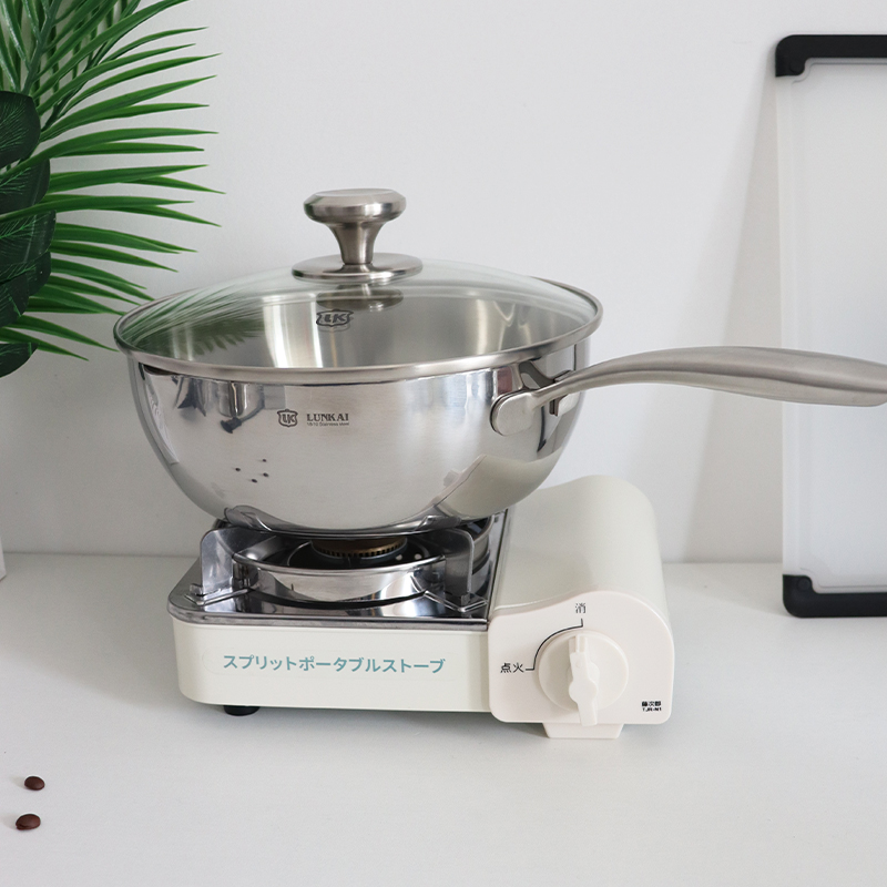 实用派304不锈钢雪平锅不粘锅无涂层小炒锅汤锅煎炒煮多用锅24cm