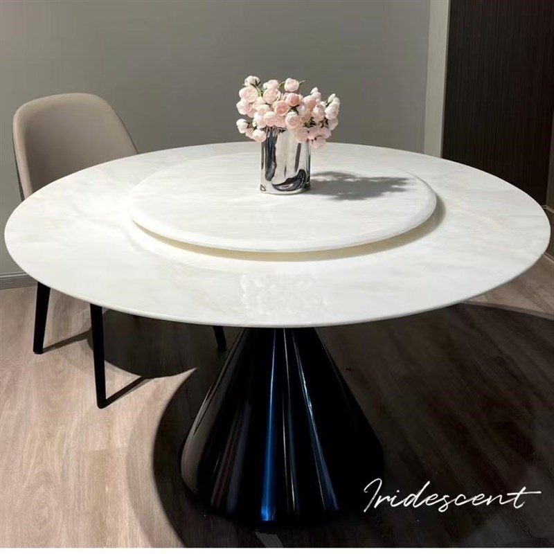 卡里冰玉天然奢石大理石餐桌椅组合圆形定制款高端奢石大户型圆桌