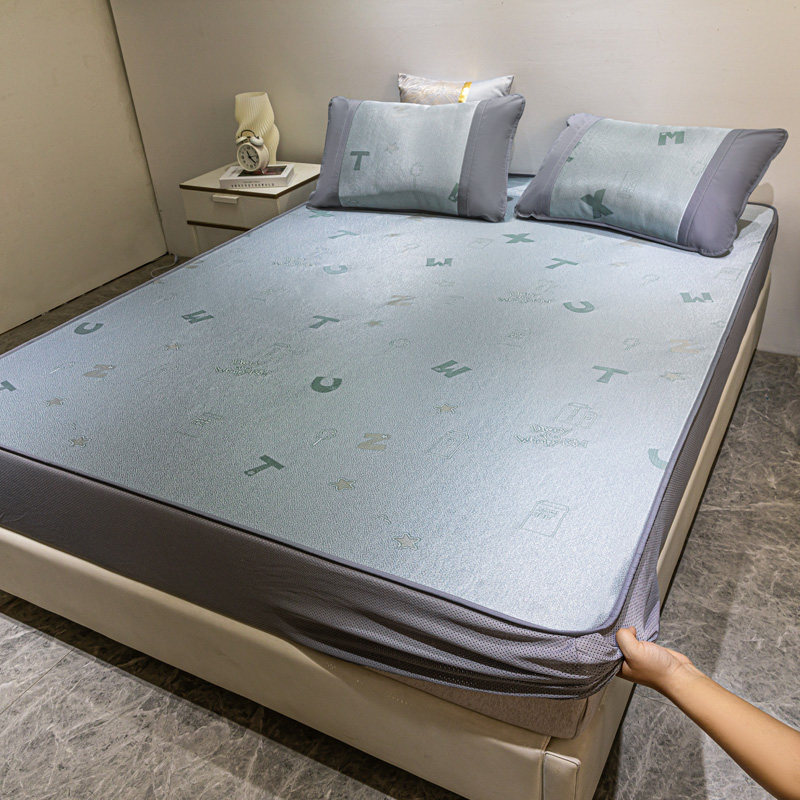 床笠凉席三件套可水洗机洗家用1.5m透气折叠全包空调席软冰丝席子,床上用品,凉席/草席/麻席,淘宝优惠券,粉丝福利购,淘宝优惠卷