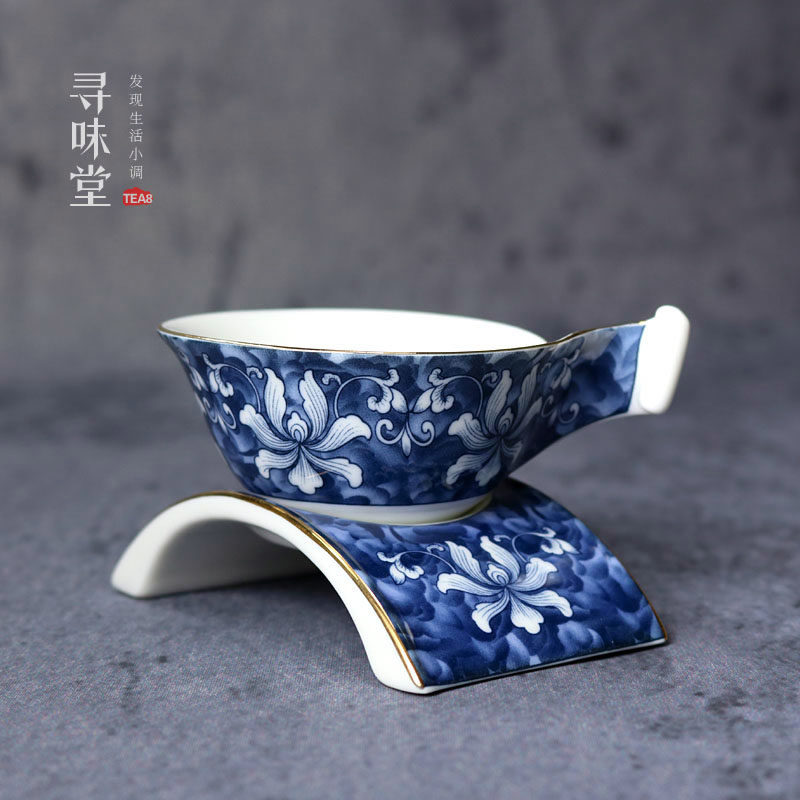 描金青花瓷茶漏高档釉下彩锦上添花书香茶滤 过滤网 功夫茶具