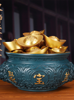 铜双狮聚宝盆客厅玄关店铺装饰工艺品开业礼品办公室乔迁门店摆设