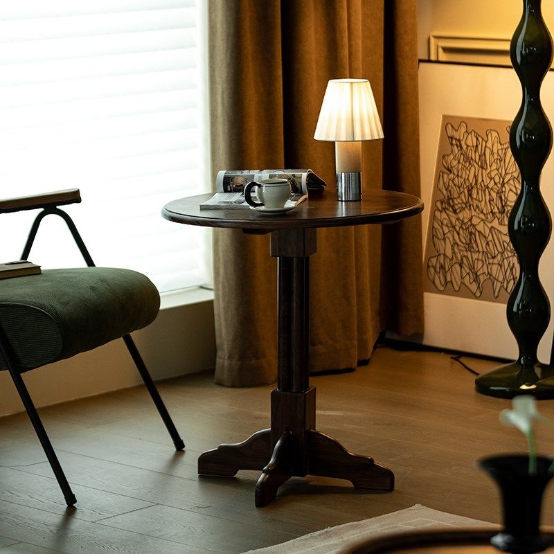 北美黑胡桃木实木边几简约复古小户型圆形小角几茶几榫卯原木圆桌