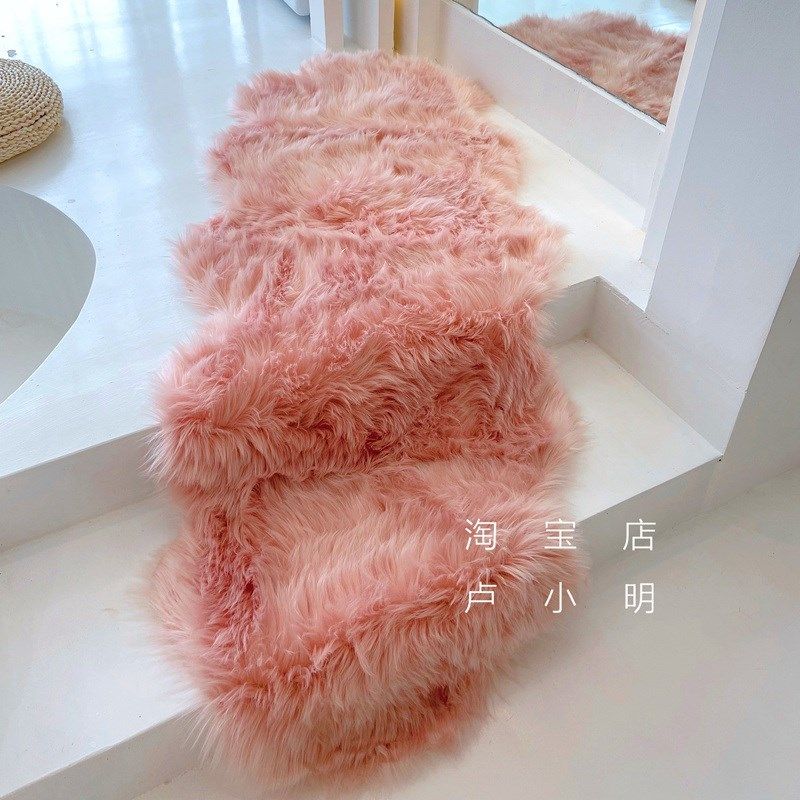 粉红色仿羊毛皮草床尾床边毯窗边垫地毯女生衣帽间拍照
