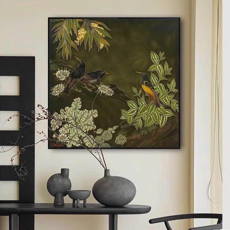 法式中古风客厅装饰画复古艺术沙发背景墙壁画餐厅花鸟高级感挂画