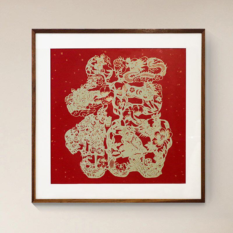 福之十二生肖铜雕画玄关装饰画黄铜手工錾刻高级壁画客厅走廊挂画