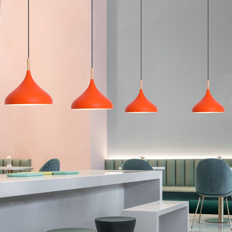 餐厅商用店铺吧台现代简约橘红色奶茶店个性工业风火锅店橙色吊灯