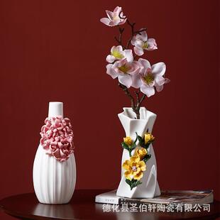 德化白瓷纯手工捏花传统工艺复古陶瓷花瓶系列摆件插花家居插花器