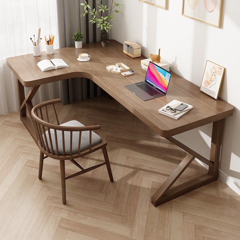 转角实木书桌家用l型电脑桌台式双人办公桌子拐角靠墙卧室工作台