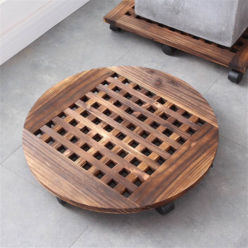 移动花架带万向轮子实木防腐木头加厚底托室内单个花盆栽垫高底架