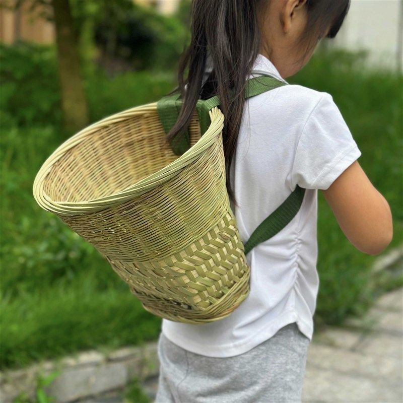 竹编儿童背篓制品纯手工编织工艺品萝筐小孩背筐复古拍照道具采摘
