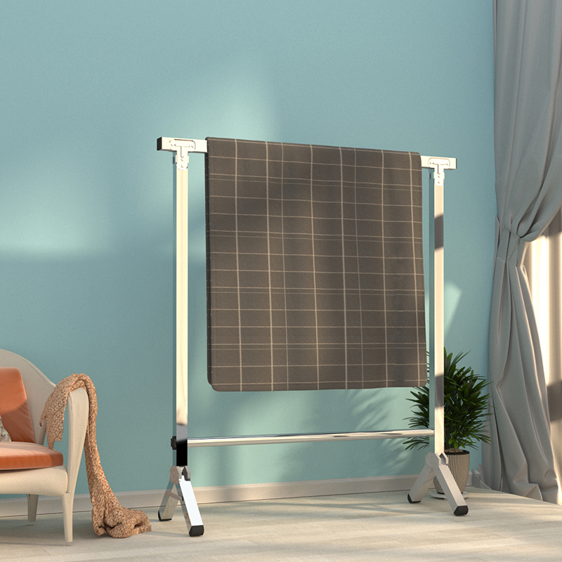 不锈钢晾衣架落地简约单杆加高组装架子加粗卧室挂裤架晒被架