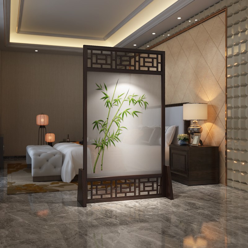 小满时木屏风隔断客厅入户玄关简约现代遮挡刺绣双面苏绣实木座屏