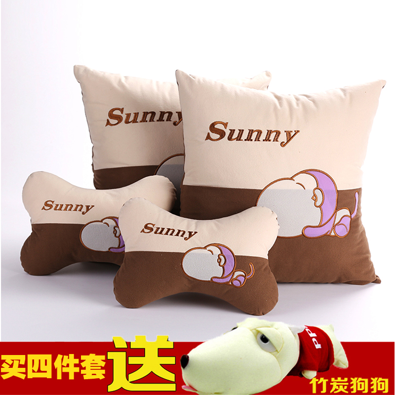 汽车抱枕车用后排一对个性头枕四件车上靠枕腰靠垫可爱创意用品