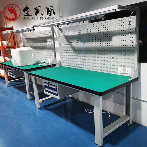 防静电重型工作台 电子厂车间钳工台 装配台虎钳单面带灯工作桌子