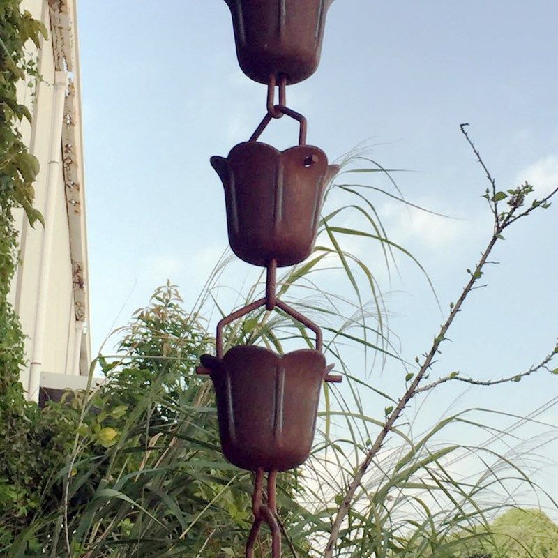 雨链雨水链落水链紫铜做旧緑锈复古别墅庭院花园屋檐排水链花瓣杯