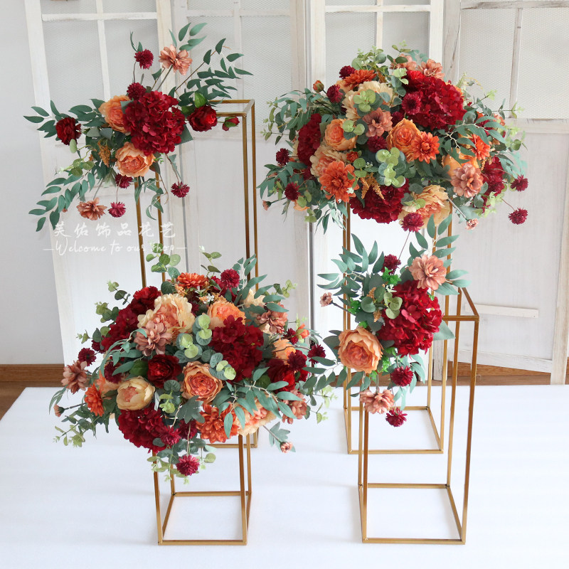 新婚庆路引花球电镀几何花架铁艺婚礼场景布置摄影车展交车仪式